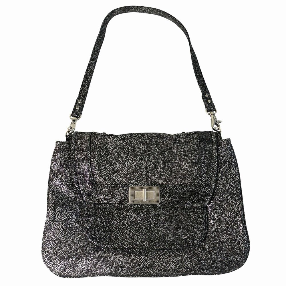 Rare Rebecca Minkoff Covet Convertible Satchel Black Stingray Embossed Suede Bag
